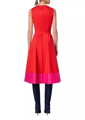 Akris Punto Belted Colorblocked Cotton Poplin Midi-Dress