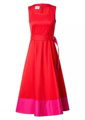 Akris Punto Belted Colorblocked Cotton Poplin Midi-Dress