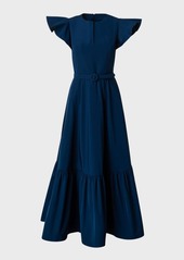 Akris Punto Cap-Sleeve Belted Tiered-Hem Taffeta Midi Dress