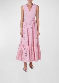 Akris Punto Circle Eyelet-Embroidered Tiered Midi Dress 