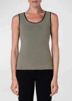 Akris Punto Contrast Piped Scoop-Neck Knit Tank Top