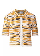 Akris Punto Crochet Stripe Short-Sleeve Cardigan