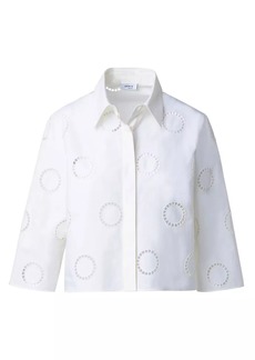 Akris Punto Embroidered Cotton Poplin Button-Front Crop Blouse