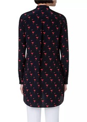 Akris Punto Flamingo Crepe de Chine Half-Zip Blouse