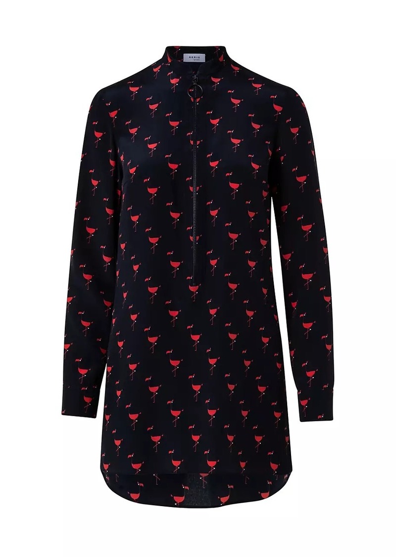 Akris Punto Flamingo Crepe de Chine Half-Zip Blouse