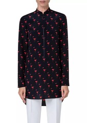 Akris Punto Flamingo Crepe de Chine Half-Zip Blouse