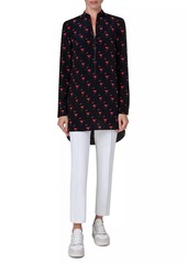 Akris Punto Flamingo Crepe de Chine Half-Zip Blouse