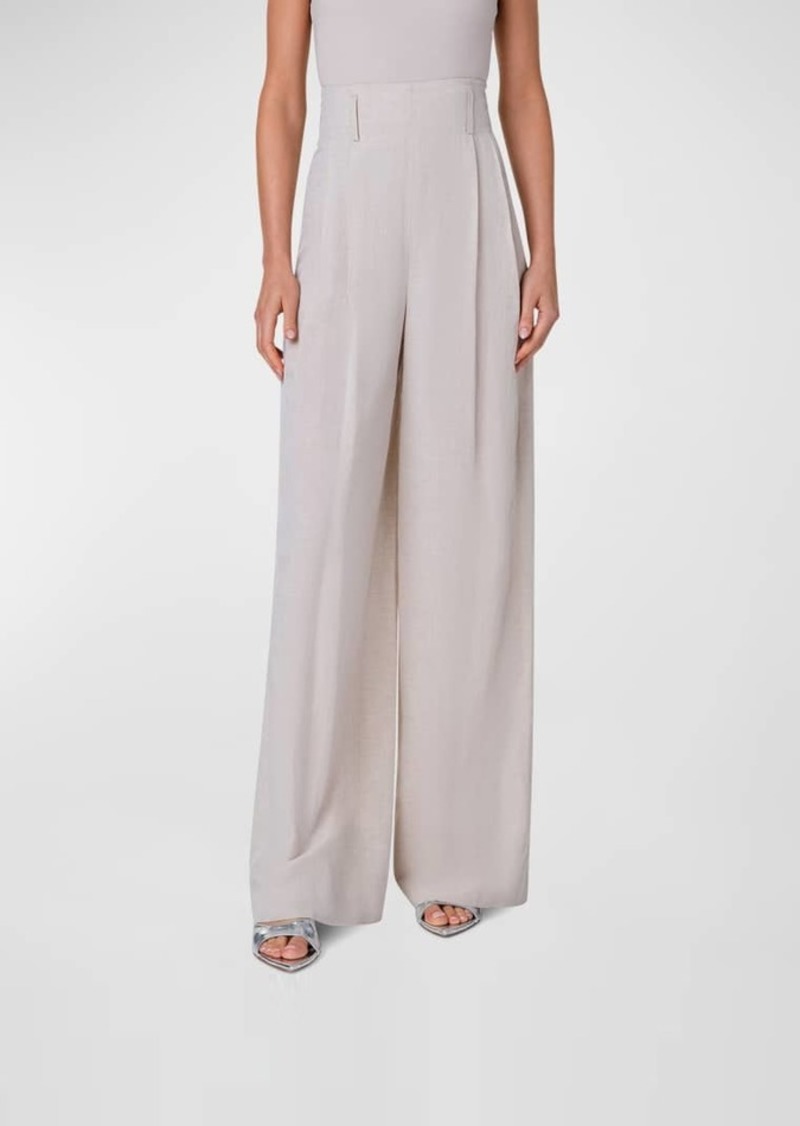 Akris Punto Florina Linen Microstripe Wide-Leg Pants