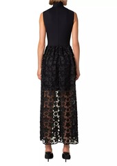 Akris Punto Jersey & Star-Embroidered Tulle Maxi Dress