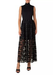 Akris Punto Jersey & Star-Embroidered Tulle Maxi Dress