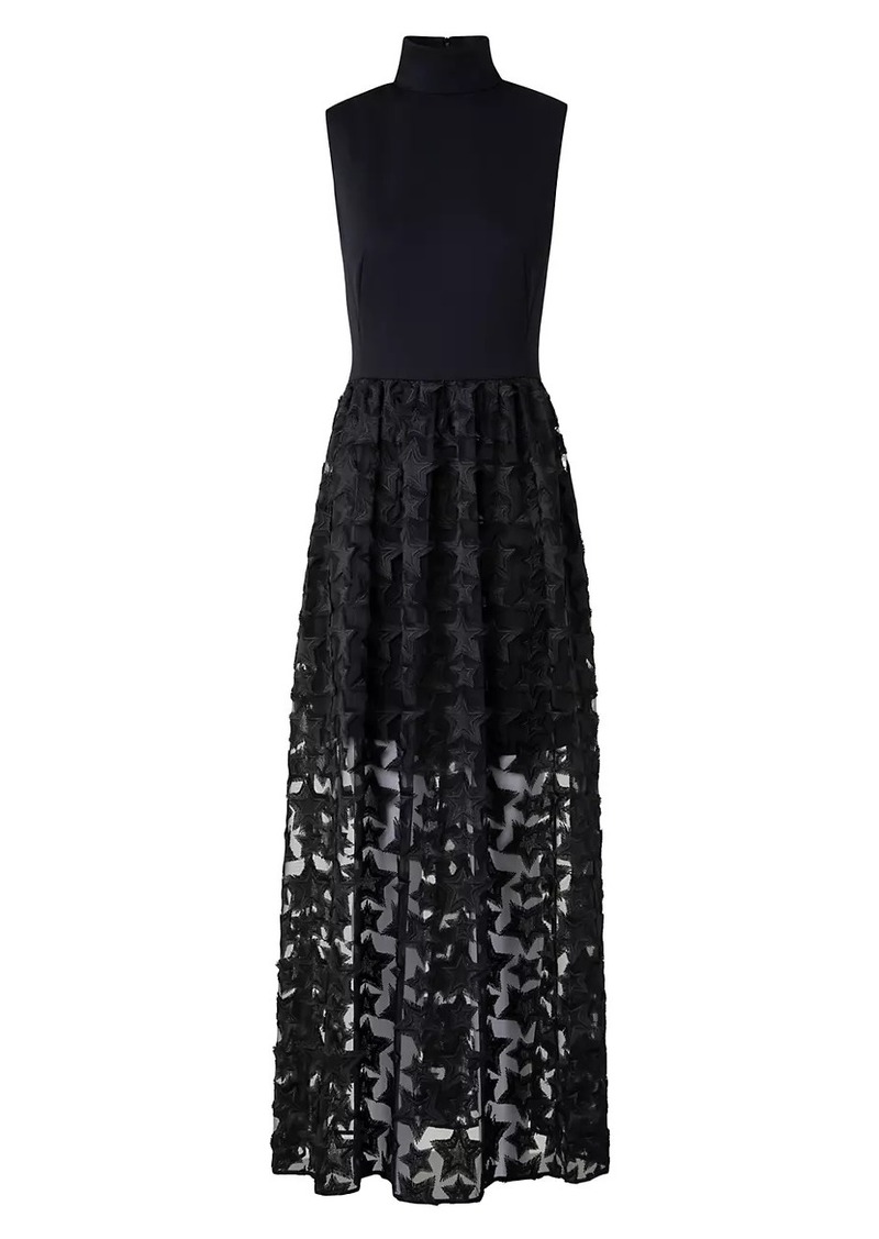 Akris Punto Jersey & Star-Embroidered Tulle Maxi Dress