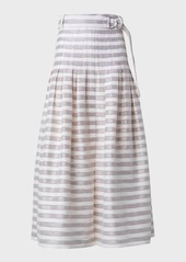 Akris Punto Linen Blend Kodak Striped Midi Skirt with Belt