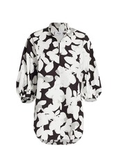 Akris Punto Magnolia-Print Puff-Sleeve Cotton Shirt