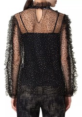 Akris Punto Metallic-Dot Ruffled Tulle Blouse