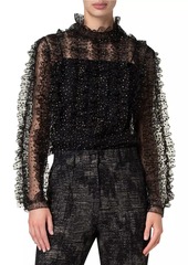 Akris Punto Metallic-Dot Ruffled Tulle Blouse