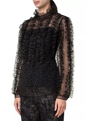 Akris Punto Metallic-Dot Ruffled Tulle Blouse