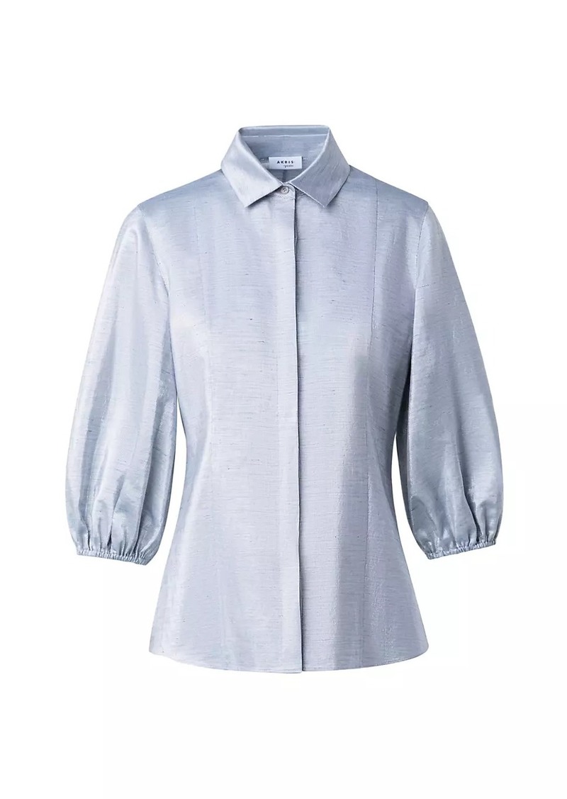 Akris Punto Metallic Puff-Sleeve Blouse