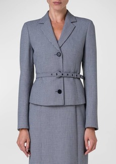Akris Punto Micro Houndstooth Pebble Crepe Belted Single-Breasted Jacket