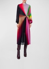 Akris Punto Mock-Neck Printed Georgette Blouson-Sleeve Midi Dress