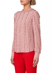 Akris Punto Pin Dot Silk Ruffle Blouse