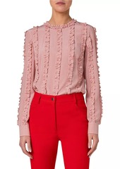 Akris Punto Pin Dot Silk Ruffle Blouse