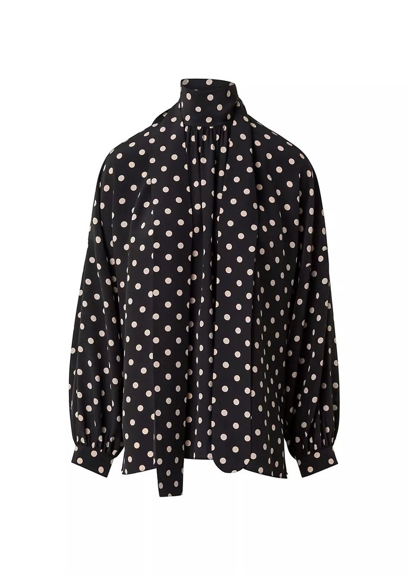 Akris Punto Polka-Dot Silk Tie-Neck Blouse