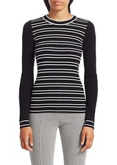 Akris Punto Stripe Long-Sleeve Stretch-Wool Rib-Knit Sweater