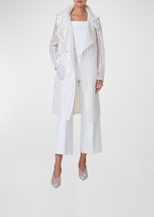 Akris Punto Striped Belted Trench Coat With Removable Hood