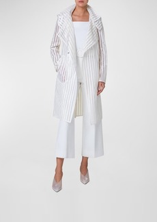Akris Punto Striped Belted Trench Coat With Removable Hood