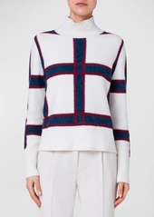 Akris Punto Wool-Cashmere Check Intarsia Mock-Neck Sweater