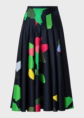 Akris Punto XL Kaleidoscope Print Pleated A-Line Midi Skirt