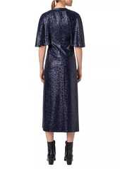 Akris Sequin Flutter-Sleeve Maxi Dress