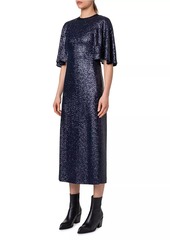 Akris Sequin Flutter-Sleeve Maxi Dress