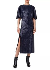 Akris Sequin Flutter-Sleeve Maxi Dress