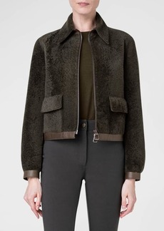 Akris Shearling Short Jacket with Leather Trim 