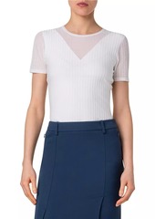 Akris Sheer Inset Rib-Knit T-Shirt