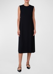 Akris Side-Pleat Sleeveless Crepe Midi Dress