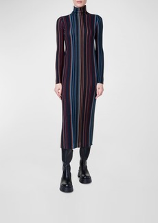 Akris Striped Turtleneck Knit Midi Tube Dress