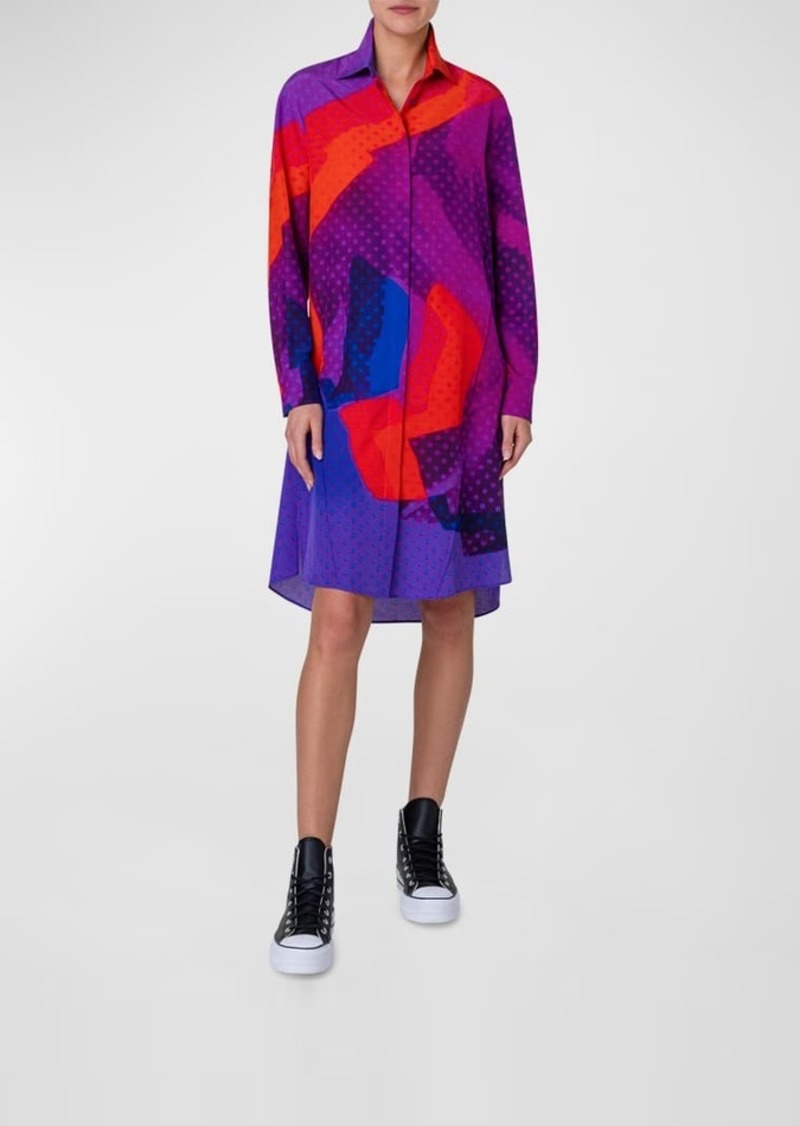 Akris Superimposition-Print Oversized Wool-Silk Voile Shirtdress