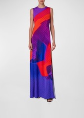 Akris Superimposition-Print Sleeveless Slit-Hem Silk Crepe Gown