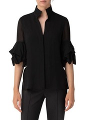 Akris Tiered-Sleeve Button-Front Collared Blouse