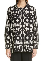 Akris Cubiste Print Wool & Silk Tunic Blouse in Black at Nordstrom