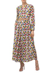 Akris Kinderstern Print Pleated Long Sleeve Cotton Voile Shirtdress in Multicolor at Nordstrom