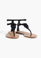 Alberta Ferretti - Bead-embellished macramé-trimmed suede sandals - Black - EU 40.5
