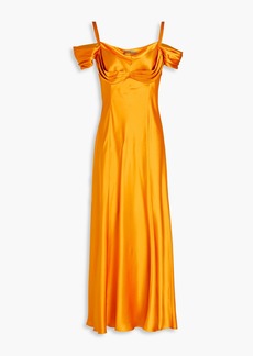Alberta Ferretti - Cold-shoulder pleated silk-satin maxi dress - Yellow - IT 40