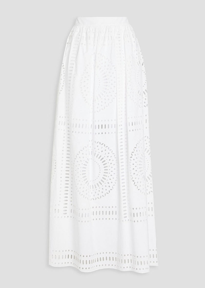 Alberta Ferretti - Broderie anglaise cotton-blend maxi skirt - White - IT 38