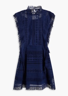 Alberta Ferretti - Fringed guipure lace and tulle mini dress - Blue - IT 38