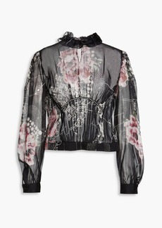 Alberta Ferretti - Gathered printed silk-chiffon blouse - Black - IT 38