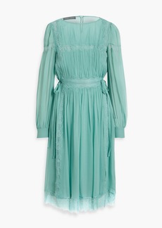 Alberta Ferretti - Lace-trimmed gathered silk-chiffon dress - Green - IT 36