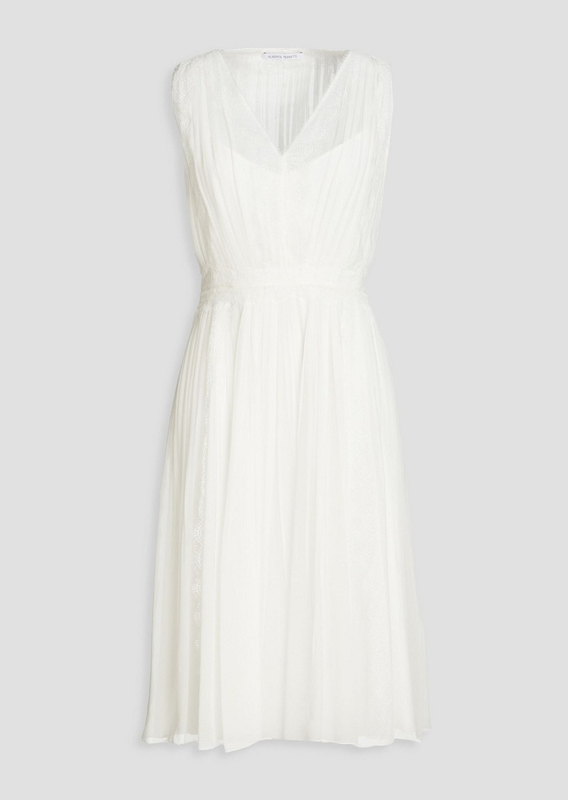 Alberta Ferretti - Lace-trimmed pleated silk-chiffon dress - White - IT 36